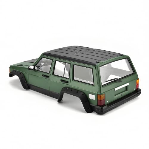 1/10 RC Crawler Hard Body Shell Kit, 313mm Cherokee Style, Army Green | Fits Axial SCX10, SCX10 II 90046/90047 & TRX4; hard plastic shell with interior, grille, flares, mirrors and hardware - color: Army Green