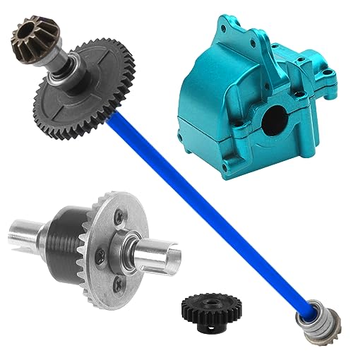 ShareGoo Metal Gearbox Housing Differential Cover & Differential Gear Set & Central Drive Shaft Compatible with WLtoys 144010 144001 144002 1/14 RC Car Upgrade Part (Blue) - color: Blue