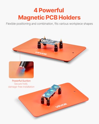 VEVOR Magnetic Helping Hands Soldering Station, 4 Flexible Arms Third Hand Soldering Tool, with 3X LED Magnifying Lamp, 4 PCB Pillar Holder & Heavy-Duty Base, Electronic Repair Craft Hobby DIY - style: 11*7in Large Base Helping Hands Kit