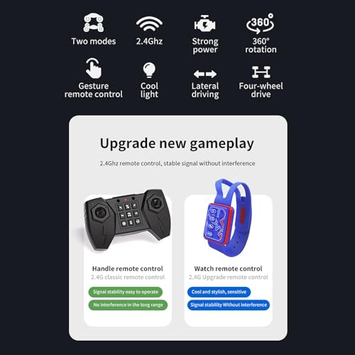 RC Stunt Car, Dinosaur Remote Control Car, 2.4GHz 4WD Gesture Sensing RC Cars with 360° Rotating, Lights and Music, 2 Batteries, Birthday Gifts (Red), HG4-44