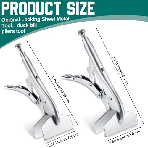 Lasnten 2 Pcs 10 Inch 8 Inch Original Locking Sheet Metal Tool Carbon Steel Clamp Heavy Duty Bender Tool Duck Bill Pliers Sheet Metal Bender Parts, Heat-Treated Plated Welding Plier
