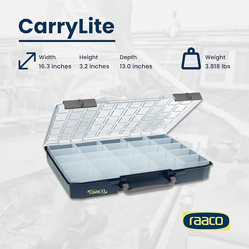 Raaco CarryLite 80 Small Parts Organizer, 25 Inserts | 3.2 Inch Height, Anti-Mix U-Profile Lid for Screws, Bolts & Nuts, Secure Sliding Lock, 25 Inserts, For workshop and garage - size: Deep-25 Inserts, style: Single Pack