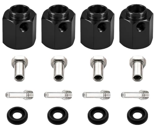 4PCS 12mm Hex Hub 12mm Offset Wheel Hex Extension for Traxxas TRX4 TRX6 | CNC Metal Wheel Spacer for RC Crawlers Helps Increase Track Width and Side-Hill Stability Reduce Vibration Add Tire Clearance - color: black