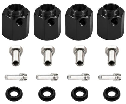 4PCS 12mm Hex Hub 12mm Offset Wheel Hex Extension for Traxxas TRX4 TRX6 | CNC Metal Wheel Spacer for RC Crawlers Helps Increase Track Width and Side-Hill Stability Reduce Vibration Add Tire Clearance - color: black
