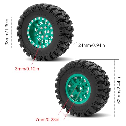 OGRC 1.0 Plus (1.2 Inches) Beadlock Wheels 7mm Negative Offset Wheel Rims Super Soft Sticky Tires for TRX4M SCX24 FCX24 AX24 1/24 1/18 RC Crawler Car - 62 * 24mm (Dark Green) - color: Dark Green