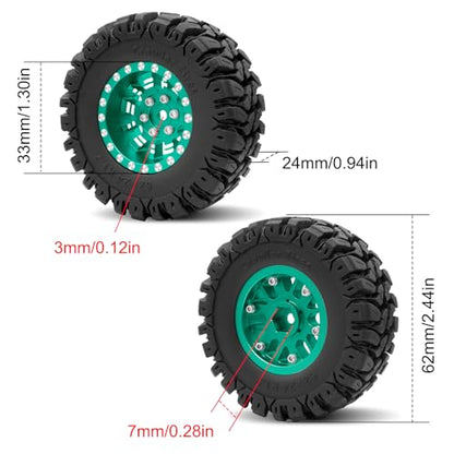 OGRC 1.0 Plus (1.2 Inches) Beadlock Wheels 7mm Negative Offset Wheel Rims Super Soft Sticky Tires for TRX4M SCX24 FCX24 AX24 1/24 1/18 RC Crawler Car - 62 * 24mm (Dark Green) - color: Dark Green