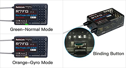 Radiolink 2.4Ghz R7FG 7 Channels Gyro Receiver with Voltage Telemetry Long Range Control, Water-Splash RX for RC Crawler Car Boat Radio Controller System RC4GS v2/RC6GS v2/RC4GS/RC6GS