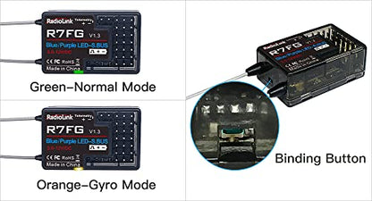 Radiolink 2.4Ghz R7FG 7 Channels Gyro Receiver with Voltage Telemetry Long Range Control, Water-Splash RX for RC Crawler Car Boat Radio Controller System RC4GS v2/RC6GS v2/RC4GS/RC6GS