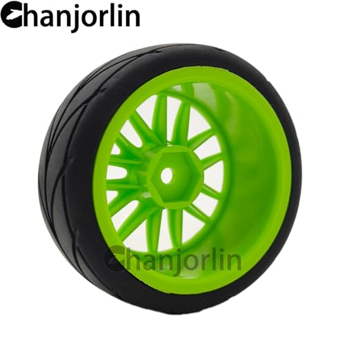 RC 1/10 On Road Touring Tires & Wheels 12mm Hex Hard Plastic Rims OD 65mm Street Racing Tyre for 1:10 1/12 Rally Drift Car Tamiya TT01 TT02 Traxxas XV02 XV01 HPI KYOSHO PTG2 4PCS (Green) - color: Green