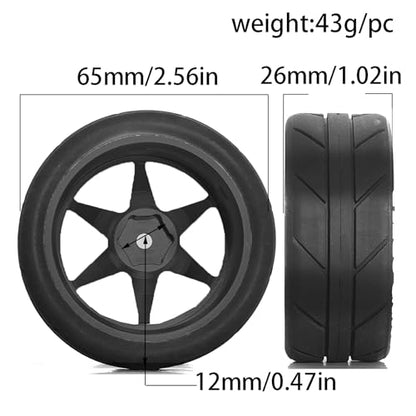 1/10 RC On Road Tires OD 65mm and Aluminum Street Wheels 12mm Hex Touring Tyres for 1:10 Rally Racing Drift Car Tamiya TT01 TT02 XV01 HPI KYOSHO HSP PTG2 Traxxas TA06 A959 PTG2 (Black) - color: Black