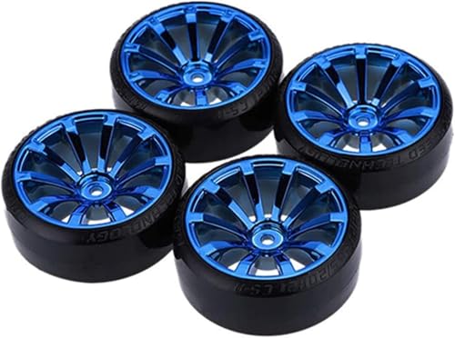 Hard Plastic 63mm Drift Car Tyres 12mm Wheels for 1/10th Scale HSP Tamiya HPI Kyosho TT02 Road Drift Car Hard Tyre Replacement, Set of 4 (Blue) - color: Blue
