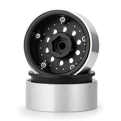 QUE-T 1.9" Pack of 4 Alloy Metal Beadlock Wheel Rims for 1/10 RC Crawler SCX10 90046 D90 Trx4 (Black) - color: Black
