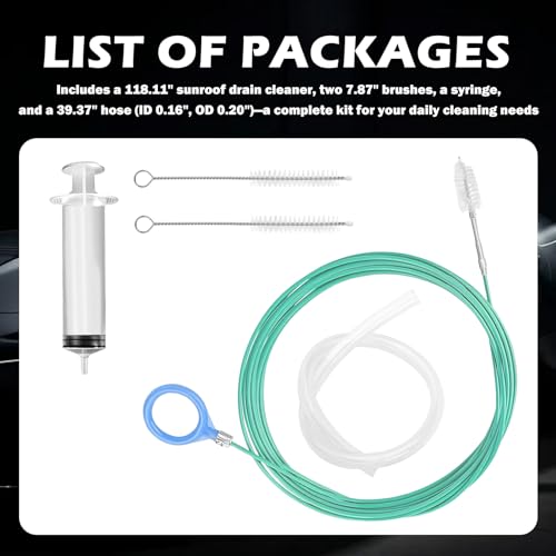 118" Flexible Sunroof Drain Cleaning Tool Kit,Automotive Sun Roof Drain Cleaning Tool Kit with Soft Brush,Syringe,Hose,Sunroof Drains Cleaner Tools for Car Sunroofs Pipe Cleanings