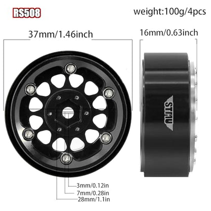 1.3" Aluminium Beadlock Wheels, RC Crawler Upgrade Parts for TRX4M SCX24 1/24 1/18 Scale RC Crawler Cars (black) - color: black