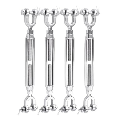 5/16 Turnbuckle Heavy Duty 304 Stainless Steel Turnbuckle Tensioner, 2100 lbs Working Load Limit, Jaw and Jaw Turnbuckles for Cables Wire Shade Sail Deck Ground Anchor (4PCS) - size: 5/16"(M8)-4PCS