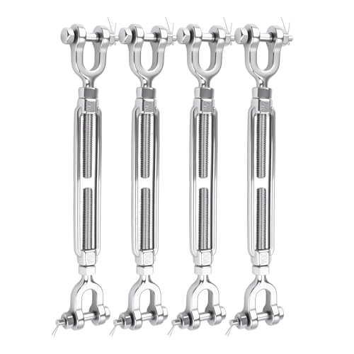 5/16 Turnbuckle Heavy Duty 304 Stainless Steel Turnbuckle Tensioner, 2100 lbs Working Load Limit, Jaw and Jaw Turnbuckles for Cables Wire Shade Sail Deck Ground Anchor (4PCS) - size: 5/16"(M8)-4PCS