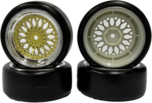 1/10 Drift Wheels Tires Set,AMZSTAR 4PCS 63mm RC Hard Tyre with Plastic Wheel Rims 12mm Hex for 1/10 RC On Road Racing Touring Drifting Car for Tamiya TT01 HSP HPI Kyosho (Gold Silver,Offset:3mm) - color: Gold Silver,offset:3mm