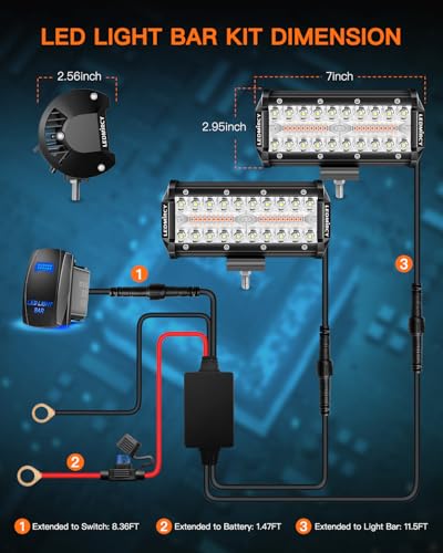LED Light Bar,LEDMIRCY 7 Inch Lights Bar Kit with Rocker Switch 6 Modes | White/Amber Offroad Lights with Memory Function Strobe Flashing Light with Wiring Harness for Trucks Boat Tractor Etc