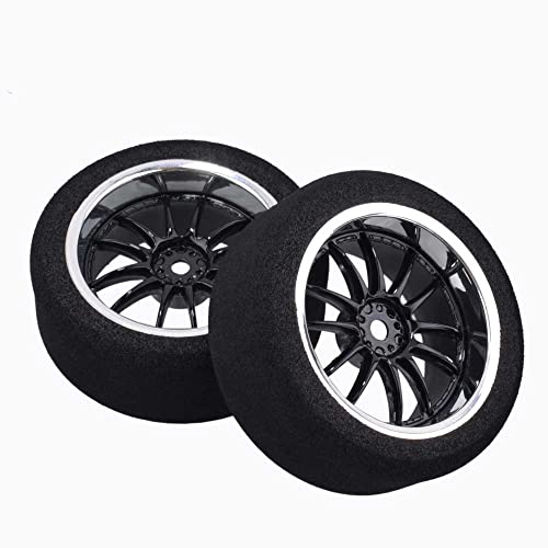 4Pcs 1/10 On-Road Foam Tires& 6012 Wheel Rims 12mm Hex for HSP HPI RC Racing Car Toy, Black