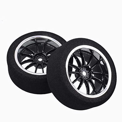 4Pcs 1/10 On-Road Foam Tires& 6012 Wheel Rims 12mm Hex for HSP HPI RC Racing Car Toy, Black