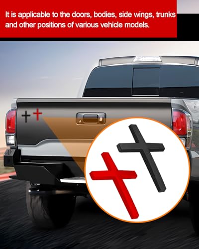 2PCS Metal Jesus Cross Car Emblem, 2.5"×1.8" 3D Silver Alloy Religious Jesus Christ Cross Badge Stickers, Self-Adhesive Automotive Christian Decals for Car Body, Tailgate, Window(Black+Red) - color: Black+Red