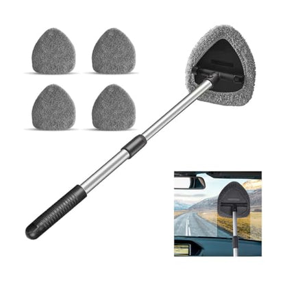 Car Windshield Cleaning Tool, Automotive Window Cleaner with 4 Reusable Washable Microfiber Pads & Extendable Handle, Vehicle Glass Wiper Kit, Universal for RV, SUV, Truck (Gray) - color: Gray
