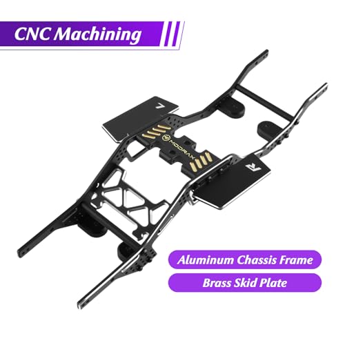 Alum LCG Chassis & Brass Skid Plate, 12° Angled 133mm Wb for SCX24 | Supports Multi-point Shock Installation, Integrated Bracket, For SCX24 Bronco JLU C10 4Runner
