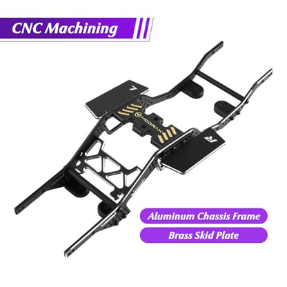 Alum LCG Chassis & Brass Skid Plate, 12° Angled 133mm Wb for SCX24 | Supports Multi-point Shock Installation, Integrated Bracket, For SCX24 Bronco JLU C10 4Runner