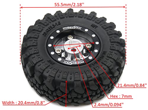 RC 1.0 Beadlock Wheels and Tires, 1/24 Tires & Heavy Adjustable Offset 1.0 Wheels Black Silver for 1/24 RC Crawler Car Truck Axial SCX24 Upgrade, (4-Pack, Assembled) - color: Black & Silver