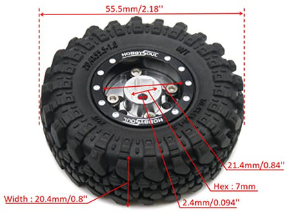 RC 1.0 Beadlock Wheels and Tires, 1/24 Tires & Heavy Adjustable Offset 1.0 Wheels Black Silver for 1/24 RC Crawler Car Truck Axial SCX24 Upgrade, (4-Pack, Assembled) - color: Black & Silver