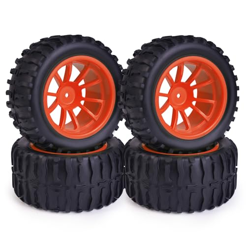 Hosim 55 * 115 mm RC Tires, All Terrain Soft Tire Mounted on 12mm Hex Wheels (Set of 4) for 1/10 RC Cars (Red Wheel hub) - color: Red
