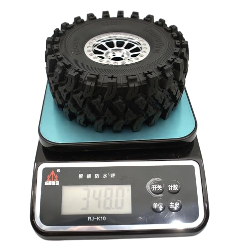 348g Weighted RC 2.2 Beadlock Wheels & Tire Set (4-Piece) Upgrades Accessories Rims for 1/10 SCX10 Wheels TRX4RC4WD and D90 RC Crawler Axial Remote Control Car 4pcs (Silver) - color: Silver