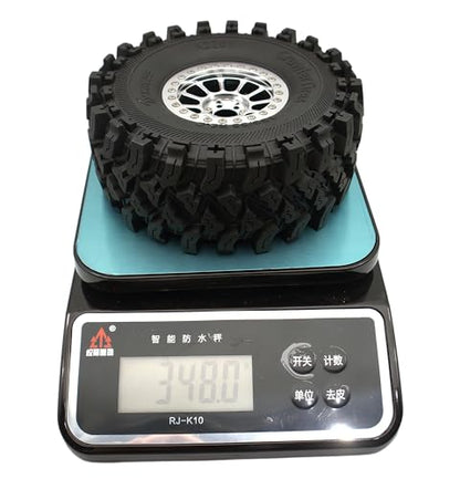 348g Weighted RC 2.2 Beadlock Wheels & Tire Set (4-Piece) Upgrades Accessories Rims for 1/10 SCX10 Wheels TRX4RC4WD and D90 RC Crawler Axial Remote Control Car 4pcs (Silver) - color: Silver