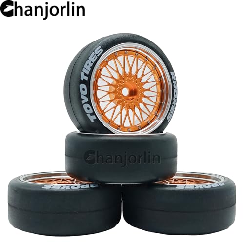 1/10 RC Drift Smooth Tires OD 2.56" & Aluminum Wheels 12mm Hex Hard Drift Racing Tyres for 1:10 1/12 Rally Street On Road Touring Car TT01 TT02 XV02 XV01 TA06 KYOSHO PTG2 4PCS (Gold) - color: Gold