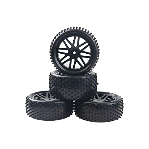 16-Spoke OD 86mm/3.38'' 16-Spoke 12mm Hex Hub Wheel Rims & Rubber Tires Compatible with Redcat Tornado HPI HSP Kyosho Losi 1/10 Scale Off Road Buggy (Black) - color: Black