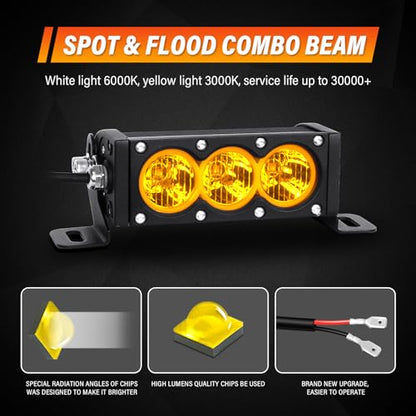 AUXTINGS 2 Pieces 6 inch Single Row Amber LED Light Bar 30W Off Road Light Bar Flood Beam LED Work Light Truck UTV 4x4 Cars SUVs ATVs Boats Fog Driving Light with Wiring Harness kit - size: 6 inch amber
