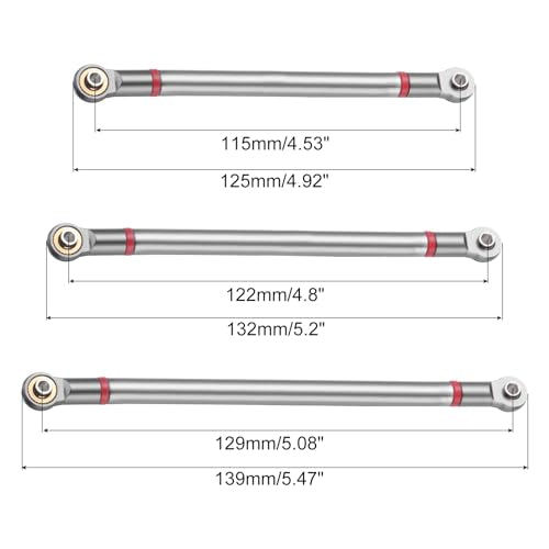 MECCANIXITY 8pcs Wheel Base Link Rod Linkage Aluminum Alloy 313mm Wheel Base Upper Lower Link Rod Chassis Linkage for SCX10 1/10 RC Car Crawler Upgrade Parts,Titanium Grey - color: Titanium Grey