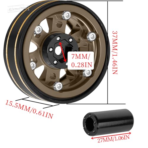 RC 1.3 Beadlock Wheels Single & Dually for 1/18 TRX4M Ascent-18,1/24 SCX24 FCX24 RC Crawler Car,Aluminium & Brass 1.3 Beadlock Rims,4pcs,Brown w/Black - color: Brown(4pcs)