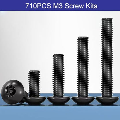 710PCS M3 Screw Assortment Kit, M3x6/8/10/12/16/20/25/30mm M3 Screw Kits | 10.9 Grade Alloy Steel Metric Hex Button Head Cap Screws, Nuts and Flat Washers, Black Zinc Plated Screw Set for 3D Printing - size: M3