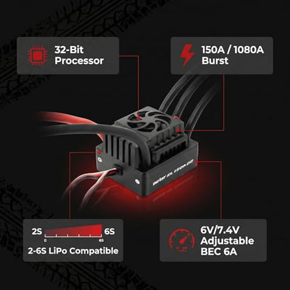 ZTW Beast SL G2 150A ESC 2-6S Sensorless Brushless Speed Controller 6V/7.4V Adjustable SBEC 6A for 1/8 RC Car RTR Monster Truck Buggy