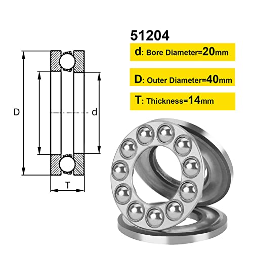 Thrust Ball Bearings, 4pcs 51204 Plane Axial Ball Bearing 3-in-1, 20mm x 40mm x 14mm Chrome Steel ABEC3 Single Row Roller - size: 51204 20mm x 40mm x 14mm