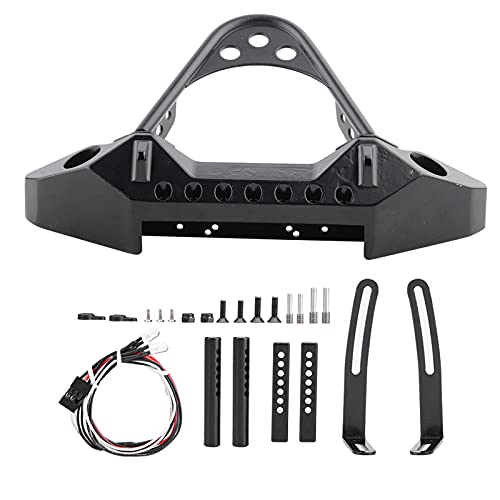 ZJchao RC Bumper, RC Front Bumper Metal Front Upper with 2 LED Lights for ‑4 1/10 Scale Crawler (Black) - color: Black