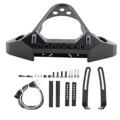 ZJchao RC Bumper, RC Front Bumper Metal Front Upper with 2 LED Lights for ‑4 1/10 Scale Crawler (Black) - color: Black