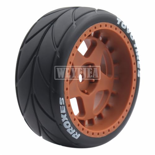 4PCS RC 1/10 On-Road Tires 65mm RC Rubber Tires w/Plastic Wheel Rim 12mm Hex Fit for 1/10 RC On-Road Rally Car HPI Tamiya TT01 TT02 Kyosho Wltoys 144001 - color: Brown 2