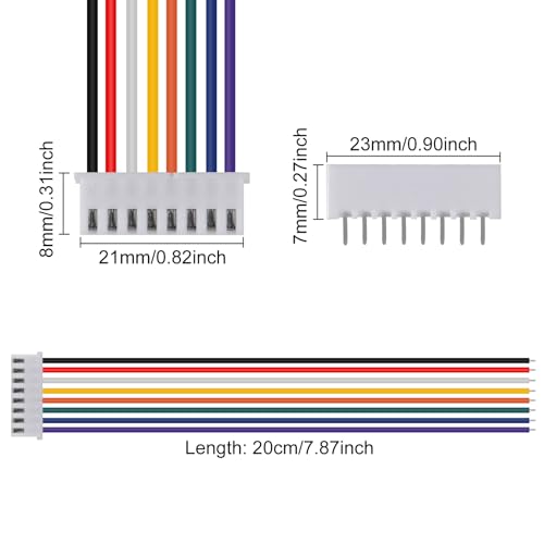 10Pairs JST Connector Kit, XH 2.54mm 8 Pin Header Male and Female Connectors Plug Adapter with Flat Wire Cable 200mm 26AWG Compatible with JST XH (8P) - color: 8P