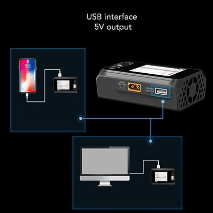 DC Dual , High Performance Compact Dual Channel Balance Charger Portable 5V 2.1A USB Output 500W for Battery