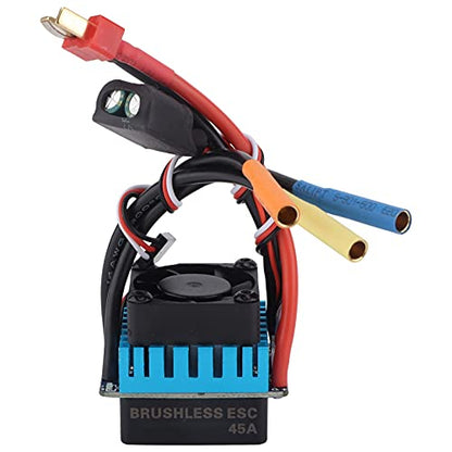 RC Waterproof 45A 4 Poles Sensorless Brushless ESC Speed Controller for 1/10 RC Car, Splash - Proof Electronic Speed Control with Overheat and Low Voltage Protection