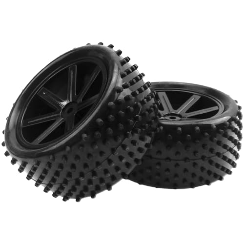 RC OD 85mm/3.34" Front Rear Rubber Tire Tyre & Plastic Wheel Rims 12mm Hex Hub 7-Spoke Compatible with Redcat HPI HSP Kyosho Losi 1/10 1/12 Scale Off Road RC Buggy,Set of 4