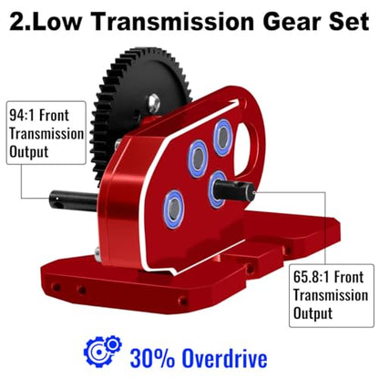 OGRC 2.Low Transmission 30% Overdrive Complete Gearbox for SCX10 Upgrades | Aluminum Housing, Steel Gear, with Skid Plate and 15T Pinion Gear, for Axial SCX10 RC Crawler Car, Red - color: Red