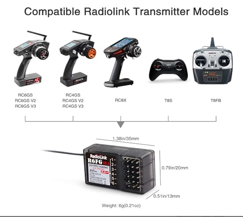 Eighteenup Radiolink R6FG 6 Channels 2.4GHz Surface Receiver Works with Radiolink Remote Controller RC4GS V3/RC4GS V2/RC4GS/RC6GS V3/RC6GS V2/RC6GS/RC8X for RC Car&Boat(2 Pcs) | For Radiolink Remote Controller, RC4GS V3, RC4GS V2, RC4GS, RC6GS V3, RC6GS V